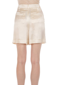 Short taille haute en soie mélangée avec plis - Ivory