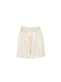 Short taille haute en soie mélangée avec plis - Ivory