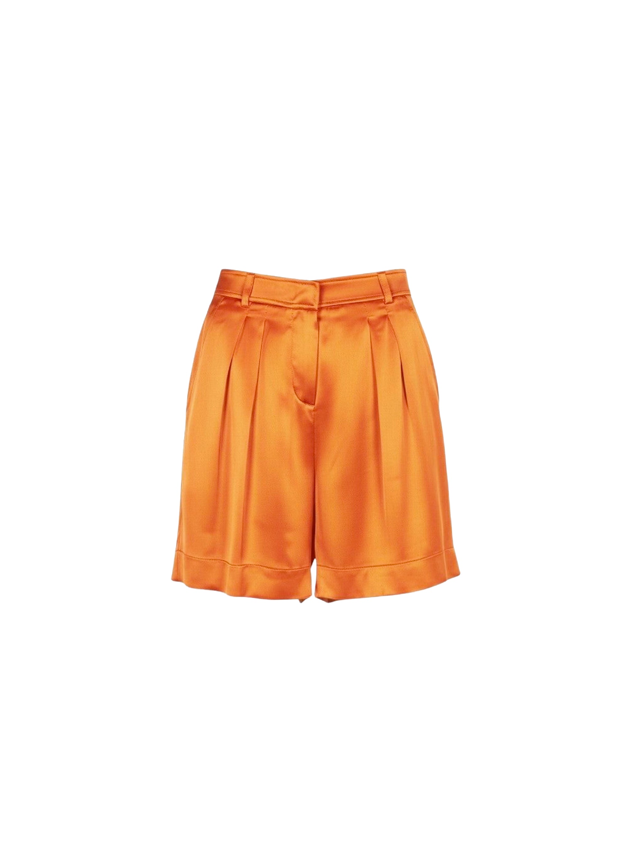 High-waisted silk blend shorts with pleats - Orange