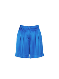 High-waisted silk blend shorts with pleats - Blue & Purple