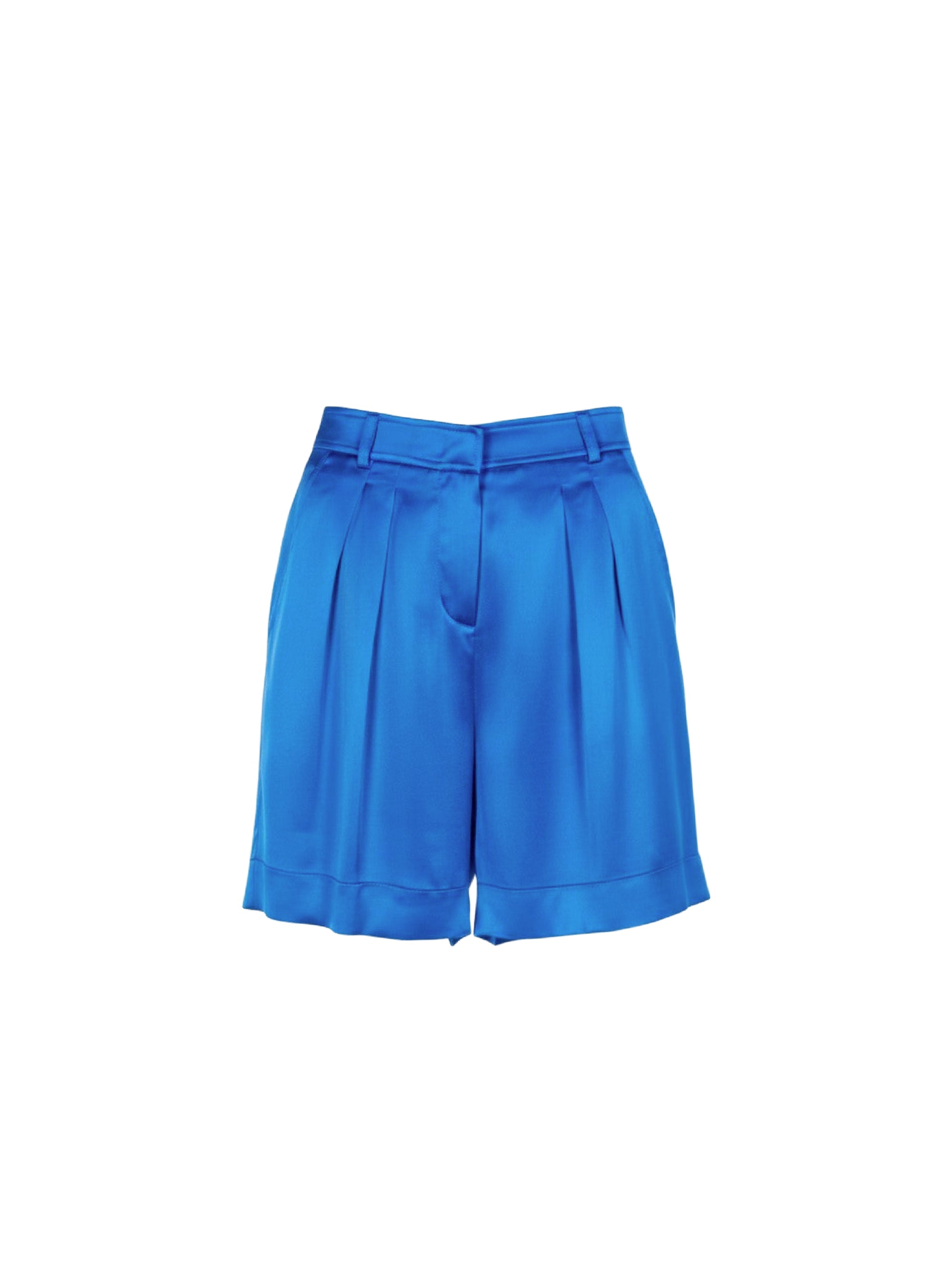 High-waisted silk blend shorts with pleats - Blue & Purple