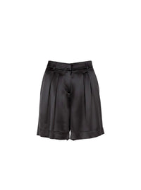 Short taille haute en soie mélangée avec plis - Black
