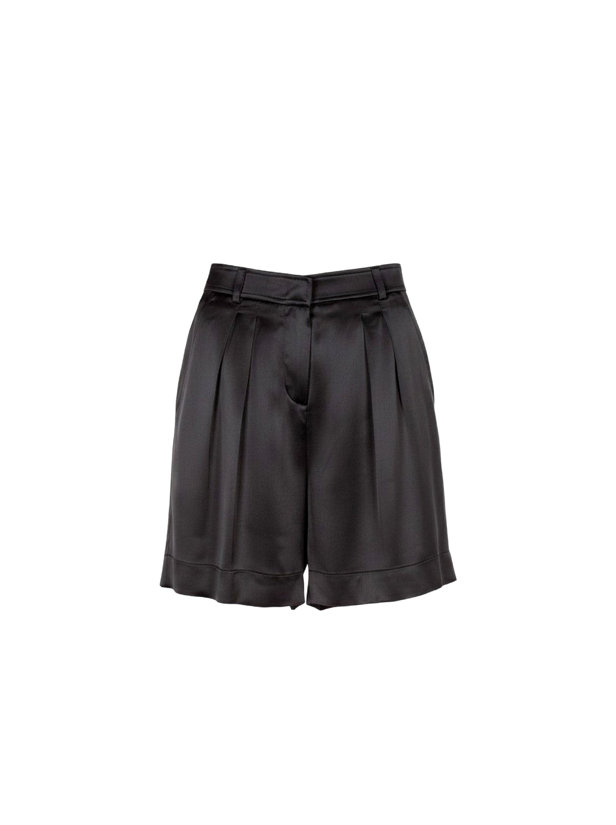 Short taille haute en soie mélangée avec plis - Black