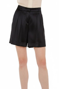 Short taille haute en soie mélangée avec plis - Black