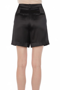 Short taille haute en soie mélangée avec plis - Black