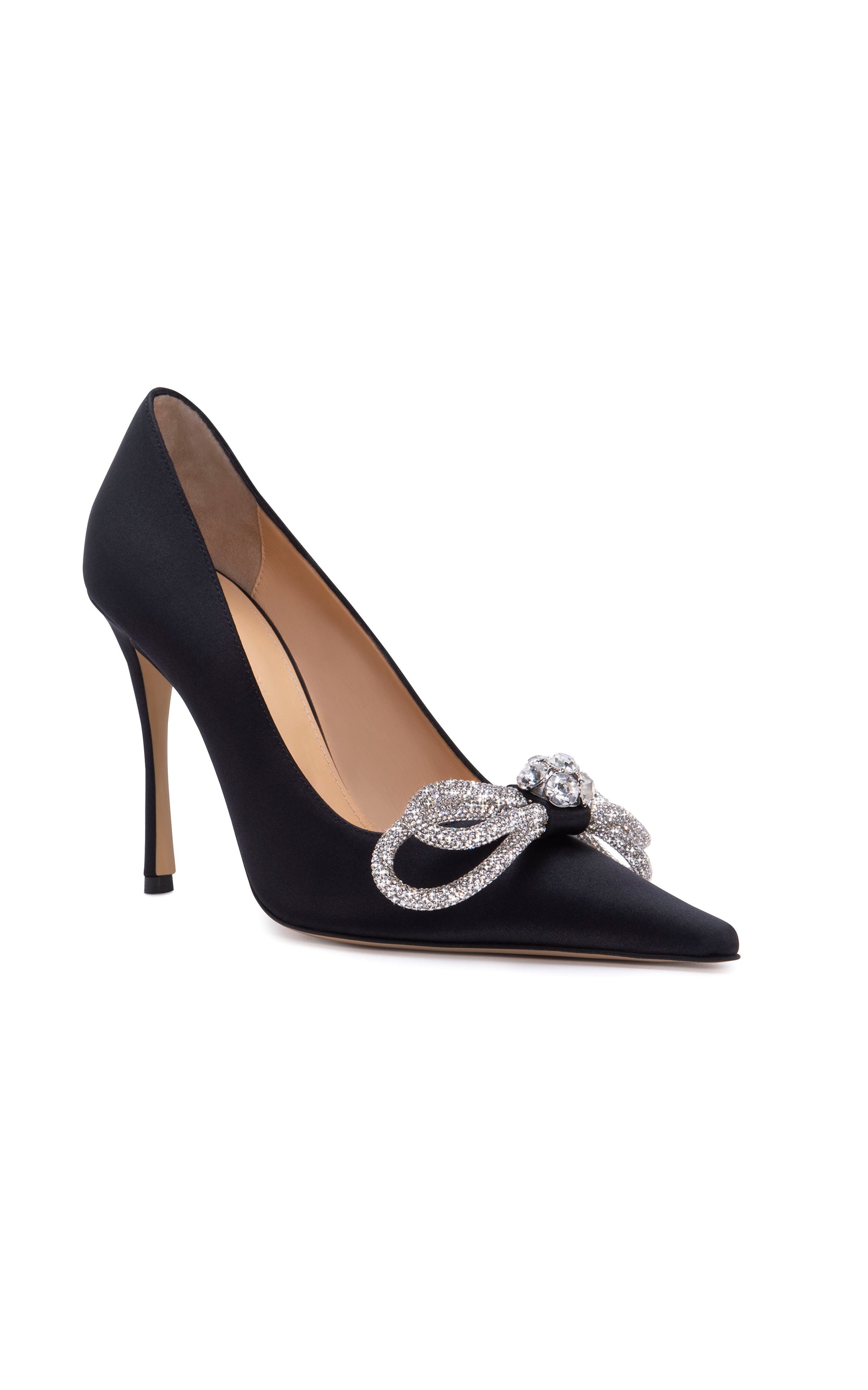 Double Bow 110 silk & rhinestone pumps - Black
