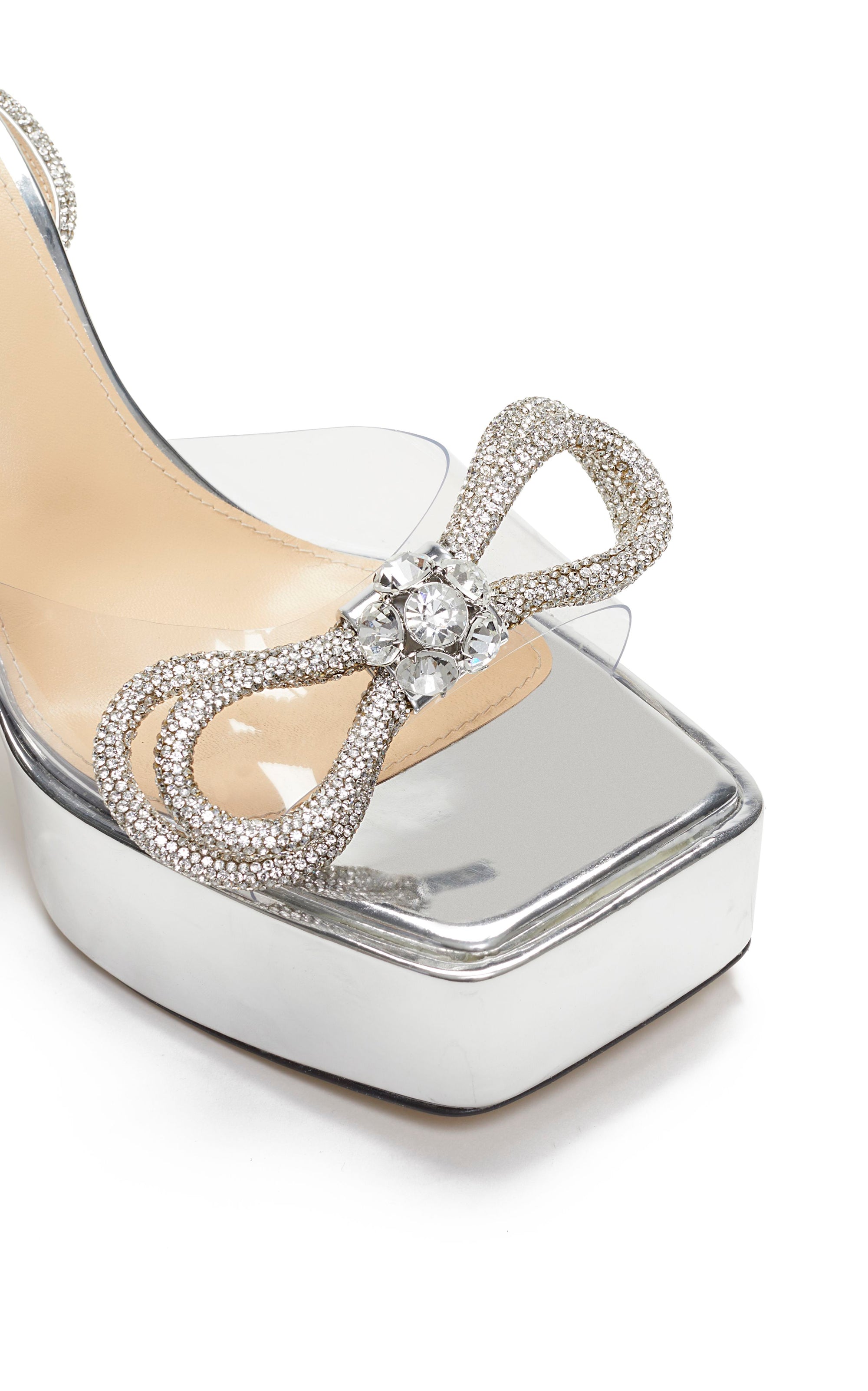 Double Bow 140 platform sandals in mirrored leather - Clear