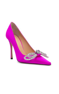 Double Bow 110 silk & strass pumps - Fuchsia