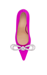 Double Bow 110 silk & strass pumps - Fuchsia