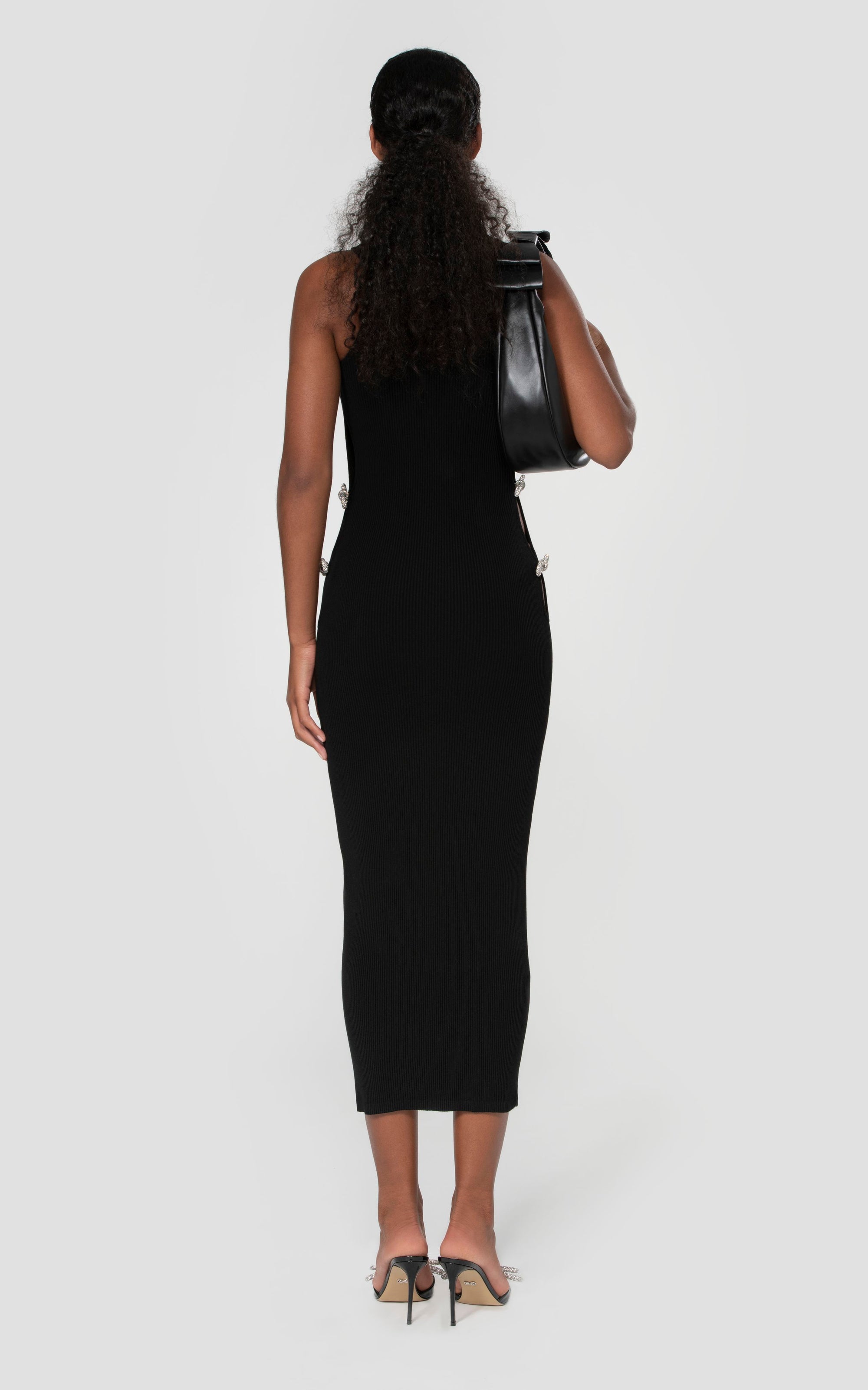 Bow midi dress embellished with rhinestones - Black