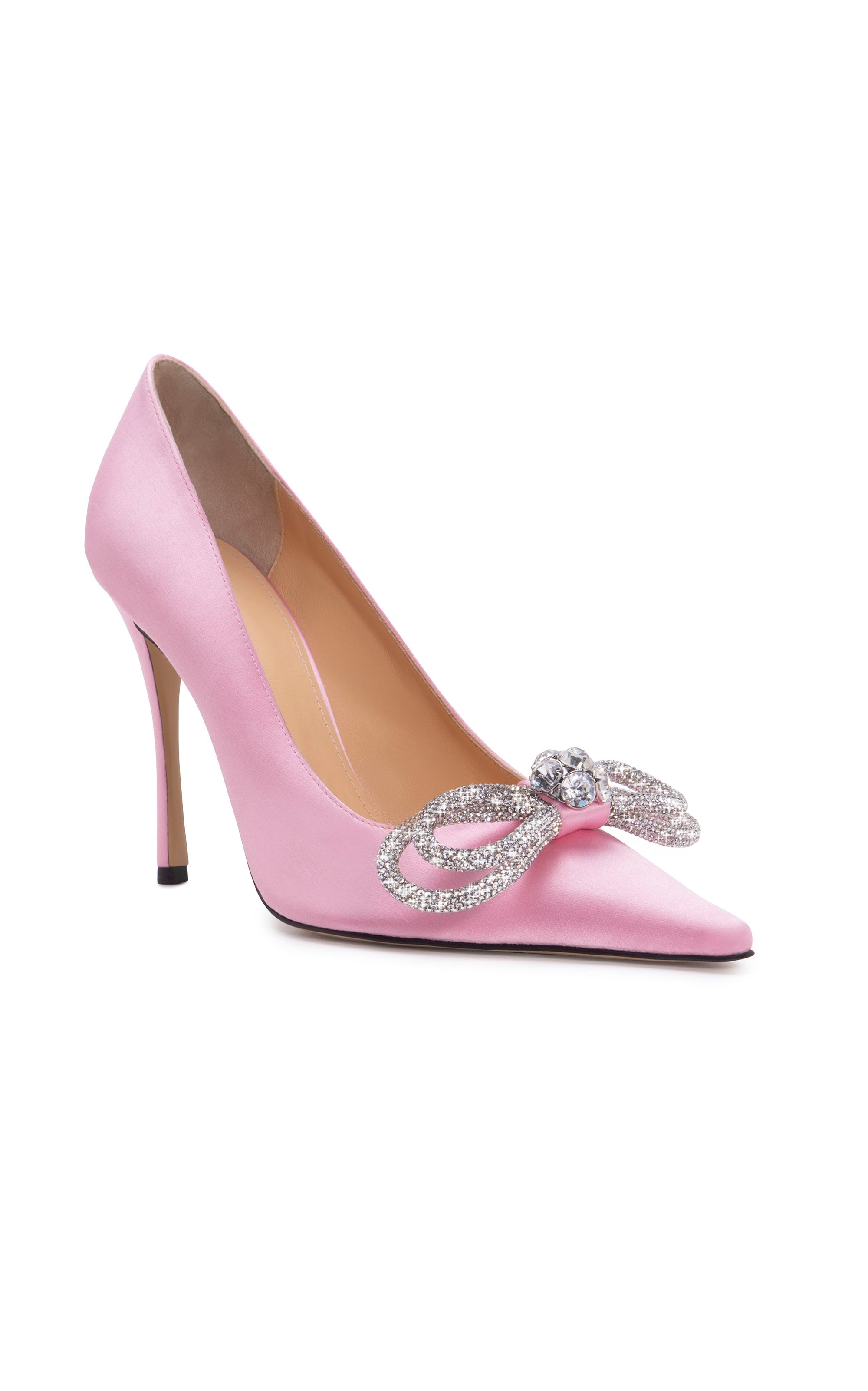 Double Bow 95 satin and rhinestone pumps - Pink
