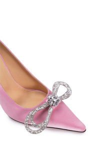 Double Bow 95 satin and rhinestone pumps - Pink