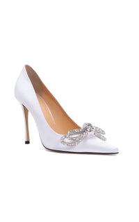 Double Bow 95 silk & strass pumps - White