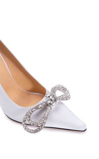 Double Bow 95 silk & strass pumps - White