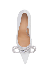 Double Bow 95 silk & strass pumps - White