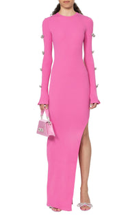 Bow long dress with rhinestones - Pink