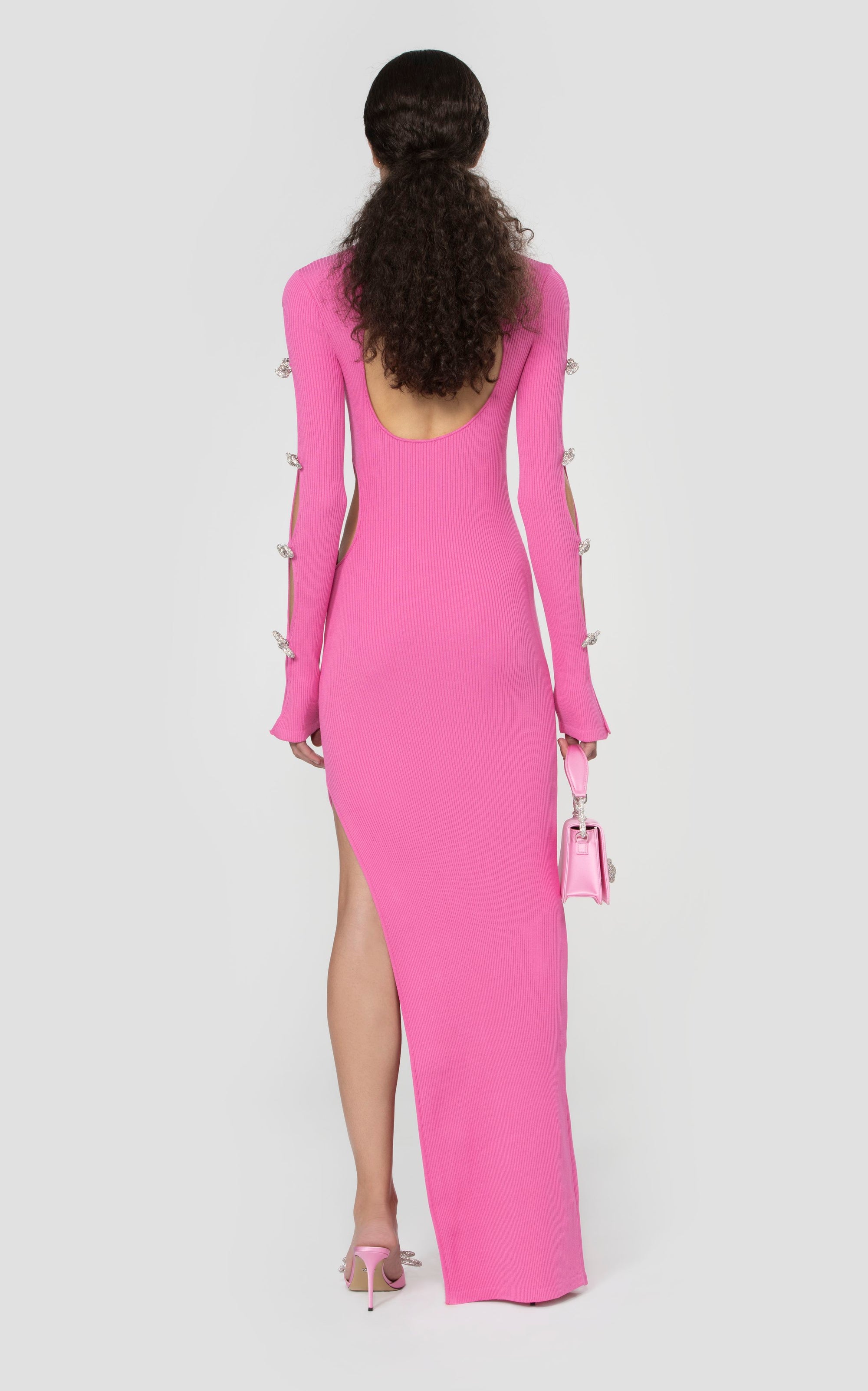 Bow long dress with rhinestones - Pink