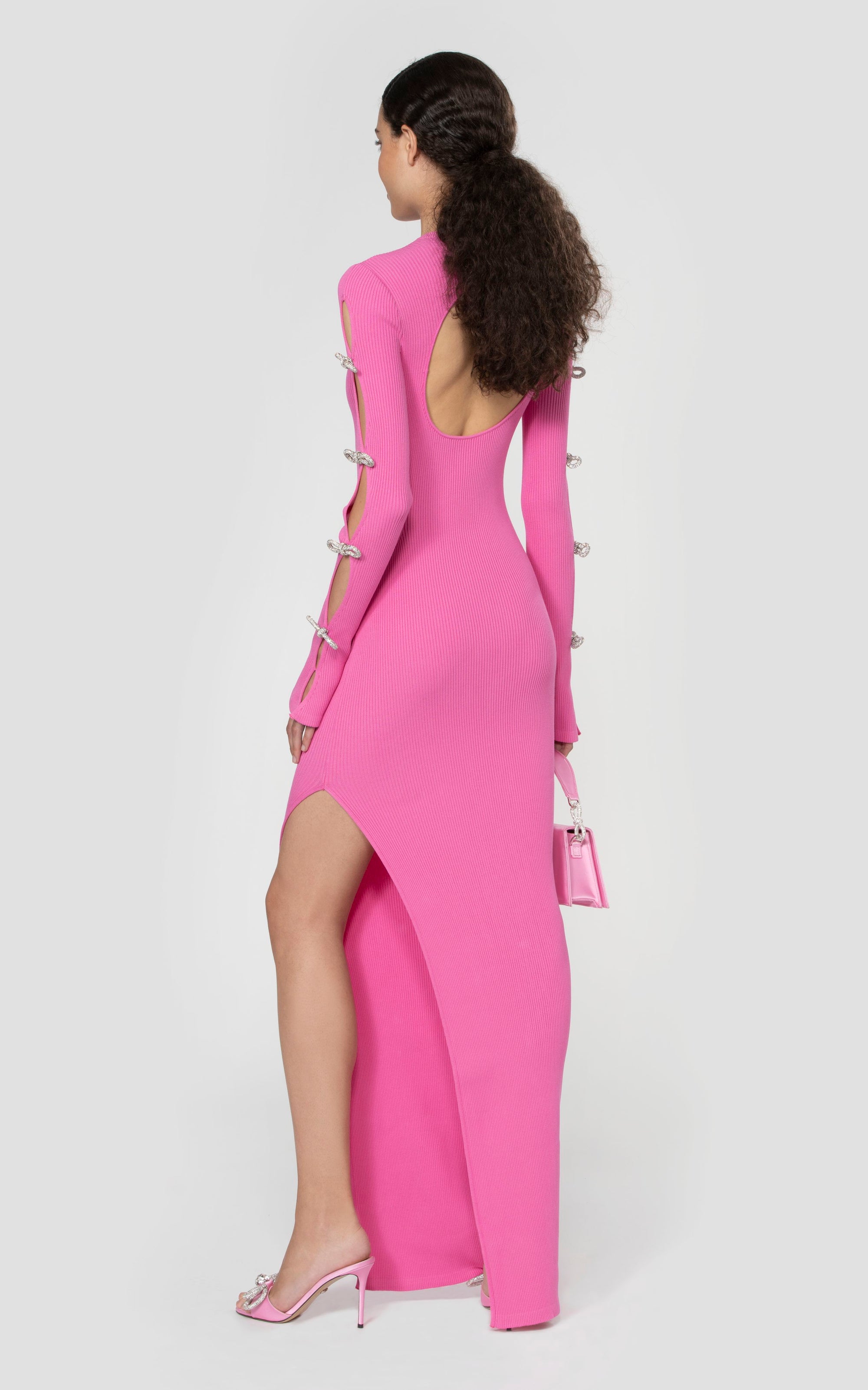 Bow long dress with rhinestones - Pink