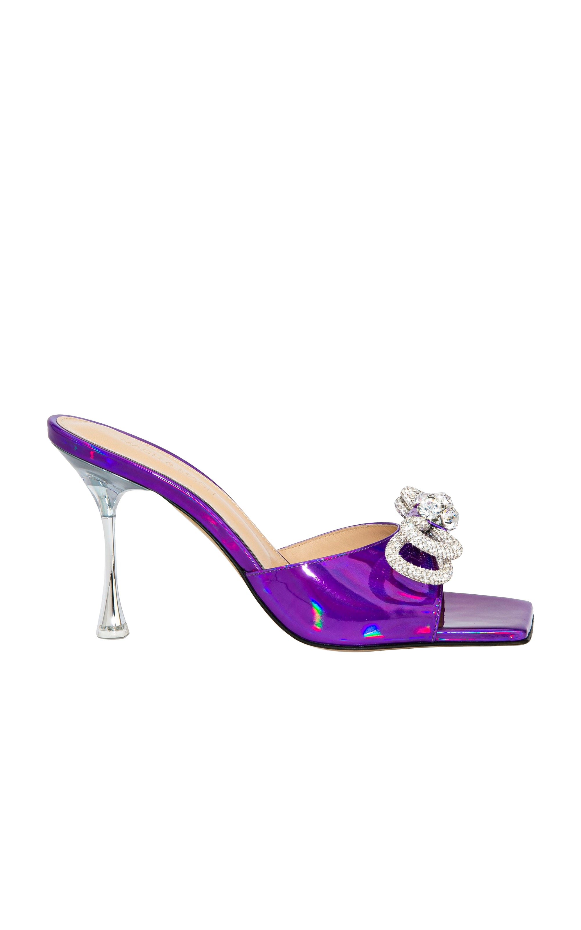 Double Bow 95 mules in metallic leather & rhinestones - Purple