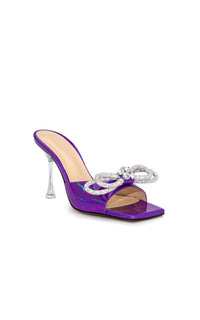 Double Bow 95 mules in metallic leather & rhinestones - Purple