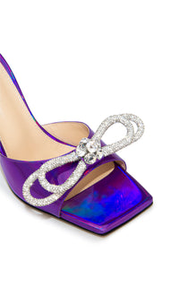 Double Bow 95 mules in metallic leather & rhinestones - Purple
