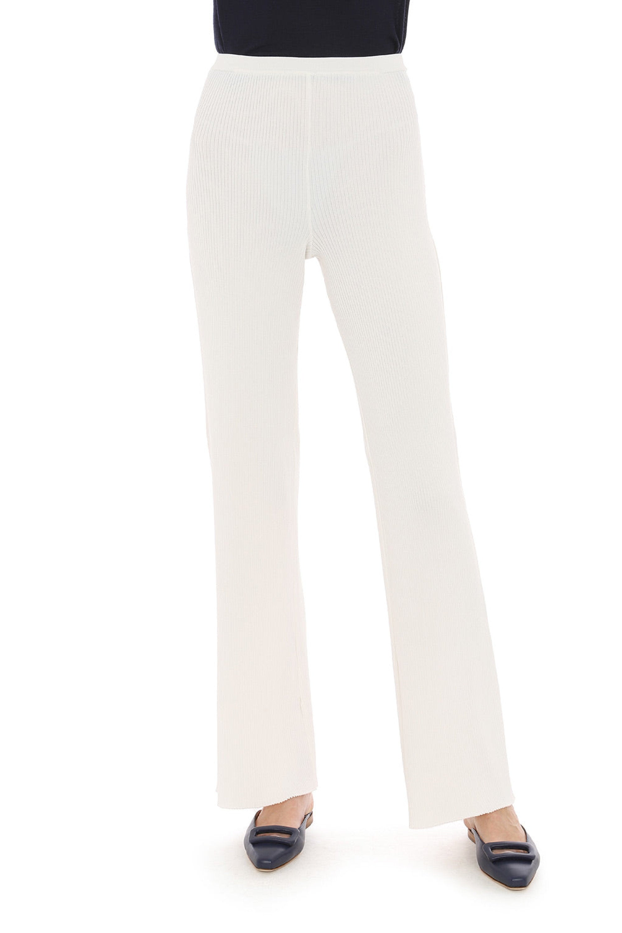Pantalon évasé taille haute - White