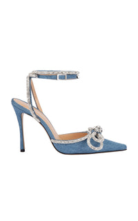 Double Bow 95 slingbacks in denim & rhinestone - Denim Blue