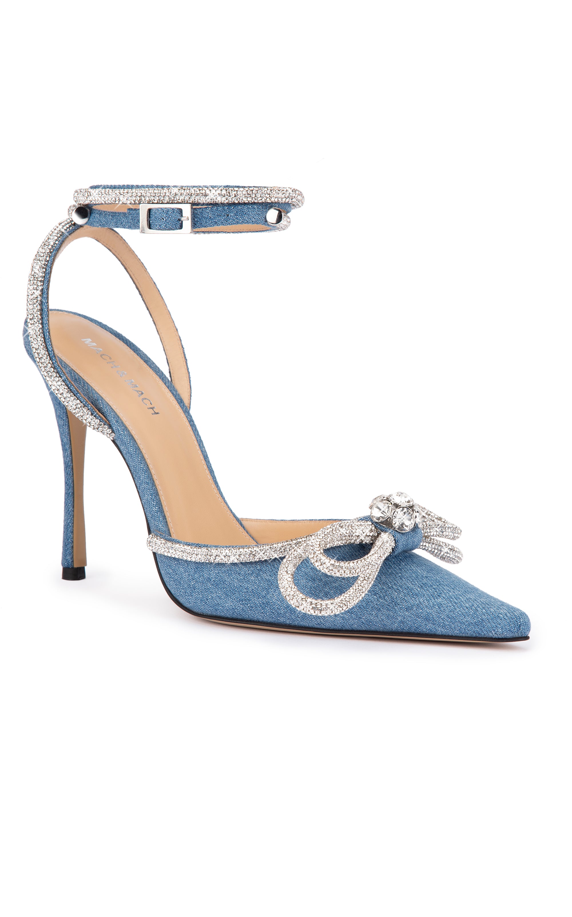 Double Bow 110 slingbacks in denim & rhinestone - Denim Blue
