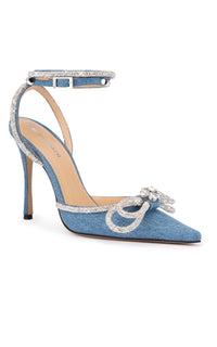 Double Bow 95 slingbacks in denim & rhinestone - Denim Blue