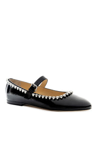 Ballerines Audrey en cuir verni & strass - Black