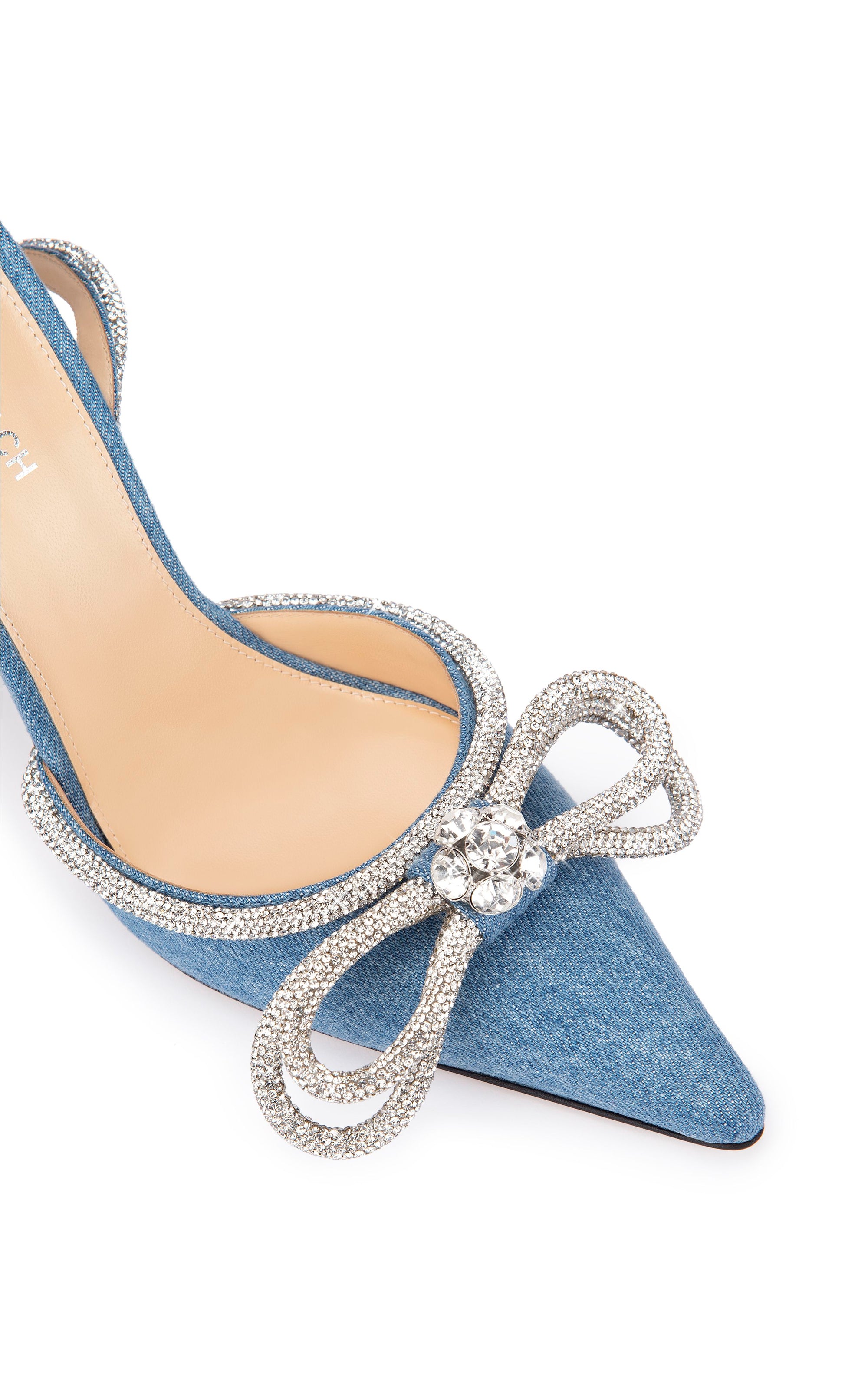 Double Bow 95 slingbacks in denim & rhinestone - Denim Blue