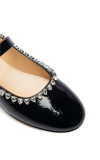 Ballerines Audrey en cuir verni & strass - Black