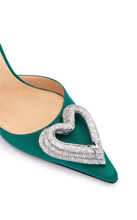 Triple Heart 110 strappy pumps in silk & strass - Emerald Green