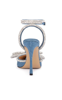Double Bow 95 slingbacks in denim & rhinestone - Denim Blue