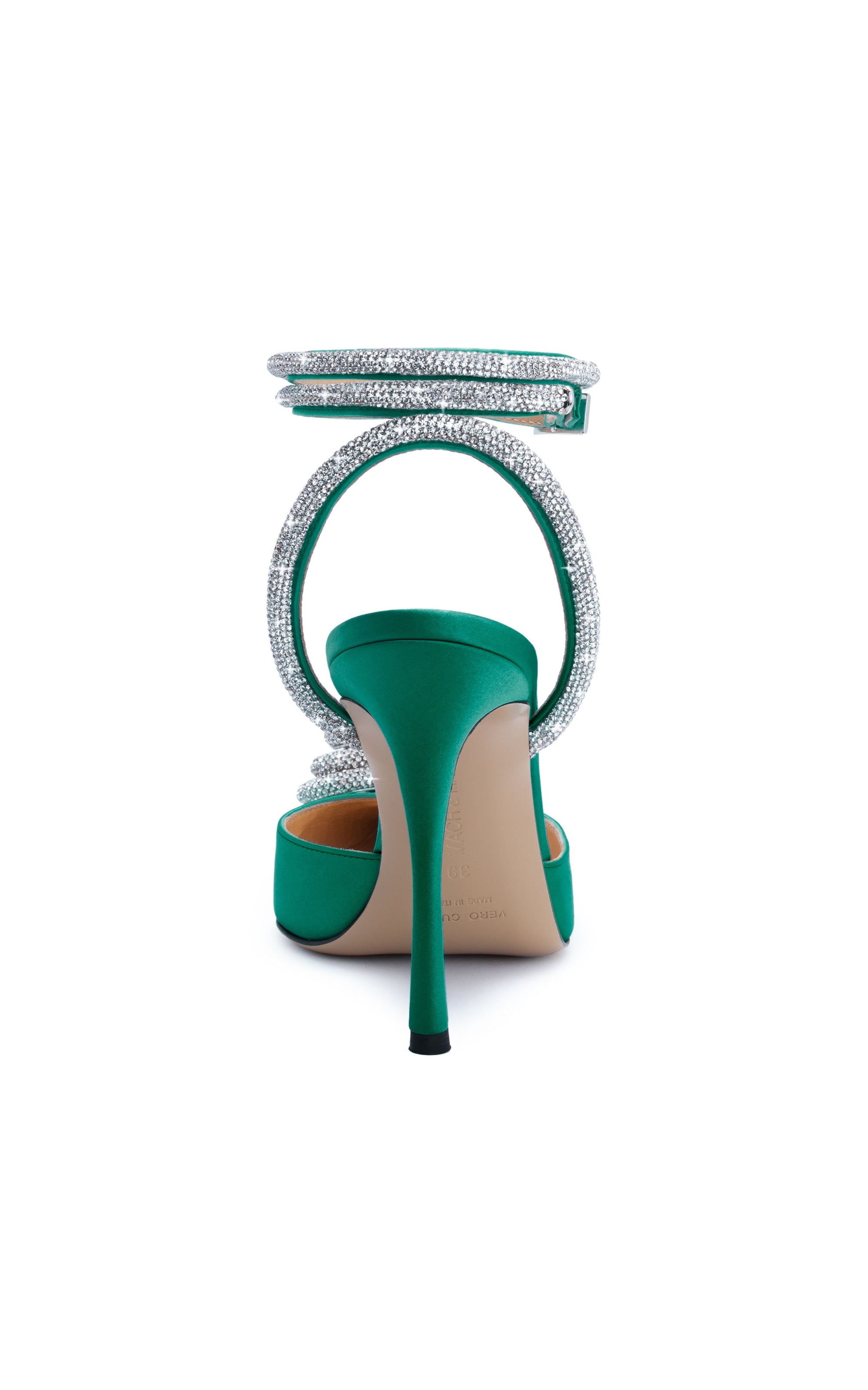 Triple Heart 110 strappy pumps in silk & strass - Emerald Green
