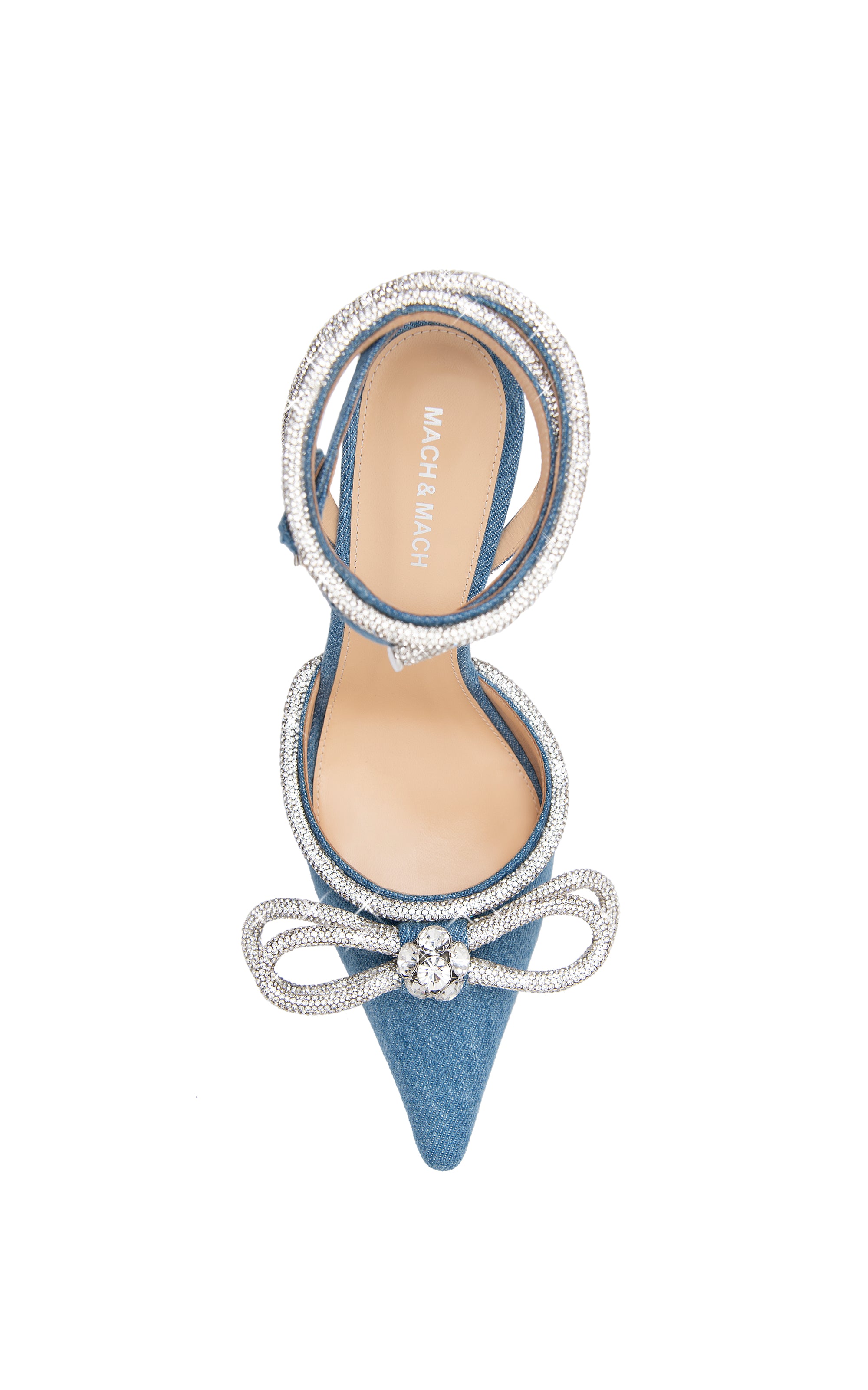 Double Bow 110 slingbacks in denim & rhinestone - Denim Blue