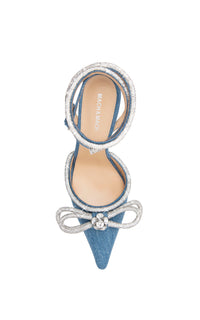 Double Bow 95 slingbacks in denim & rhinestone - Denim Blue