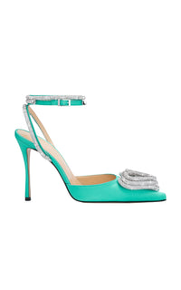Triple Heart 110 strappy pumps in silk & strass - Mint Green