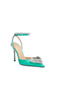 Triple Heart 110 strappy pumps in silk & strass - Mint Green