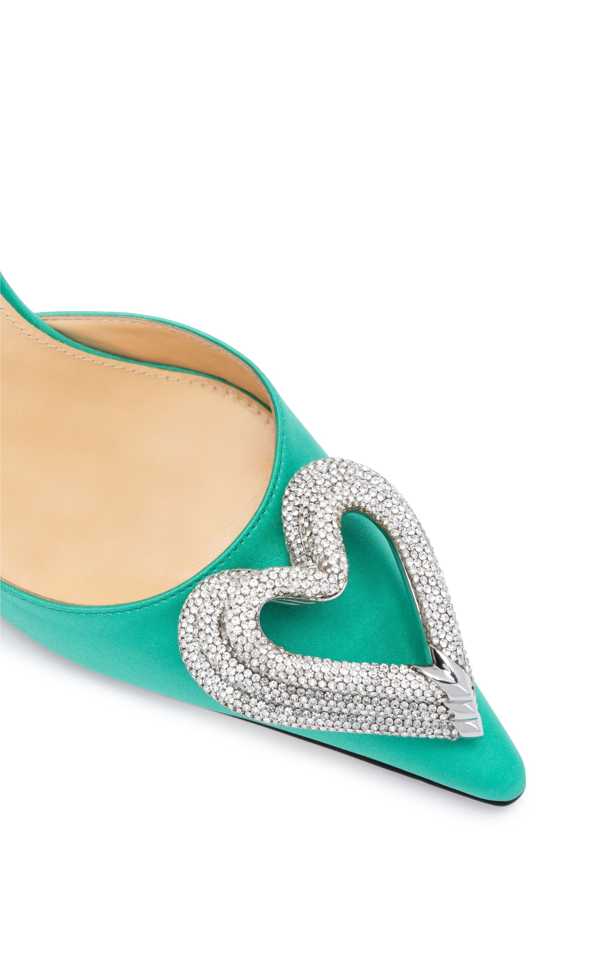Triple Heart 110 strappy pumps in silk & strass - Mint Green