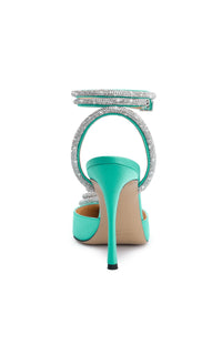 Triple Heart 110 strappy pumps in silk & strass - Mint Green