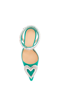 Triple Heart 110 strappy pumps in silk & strass - Mint Green