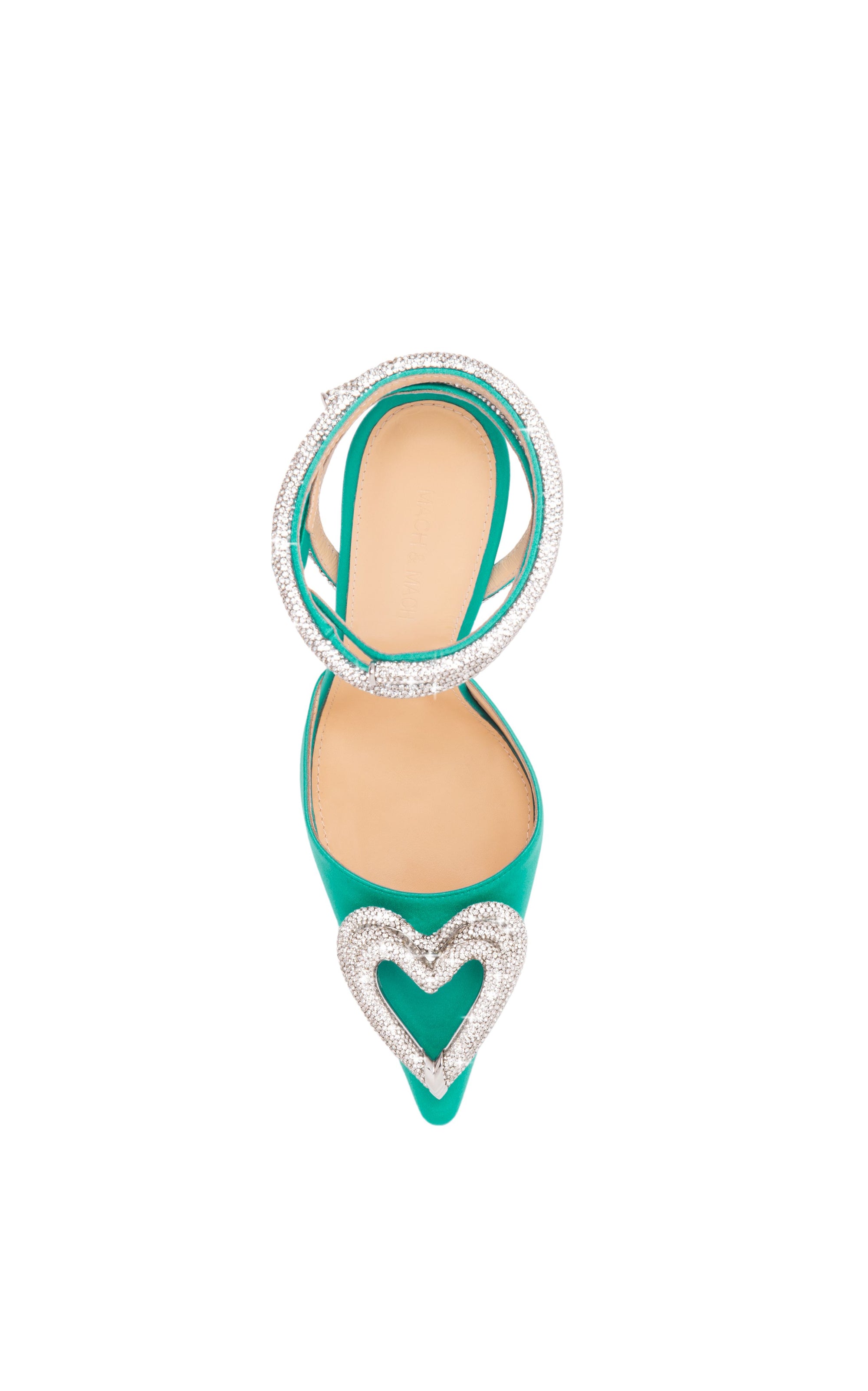 Triple Heart 110 strappy pumps in silk & strass - Mint Green