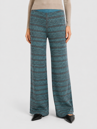 TURQUOISE MICRO-CHECK KNITTED PANTS