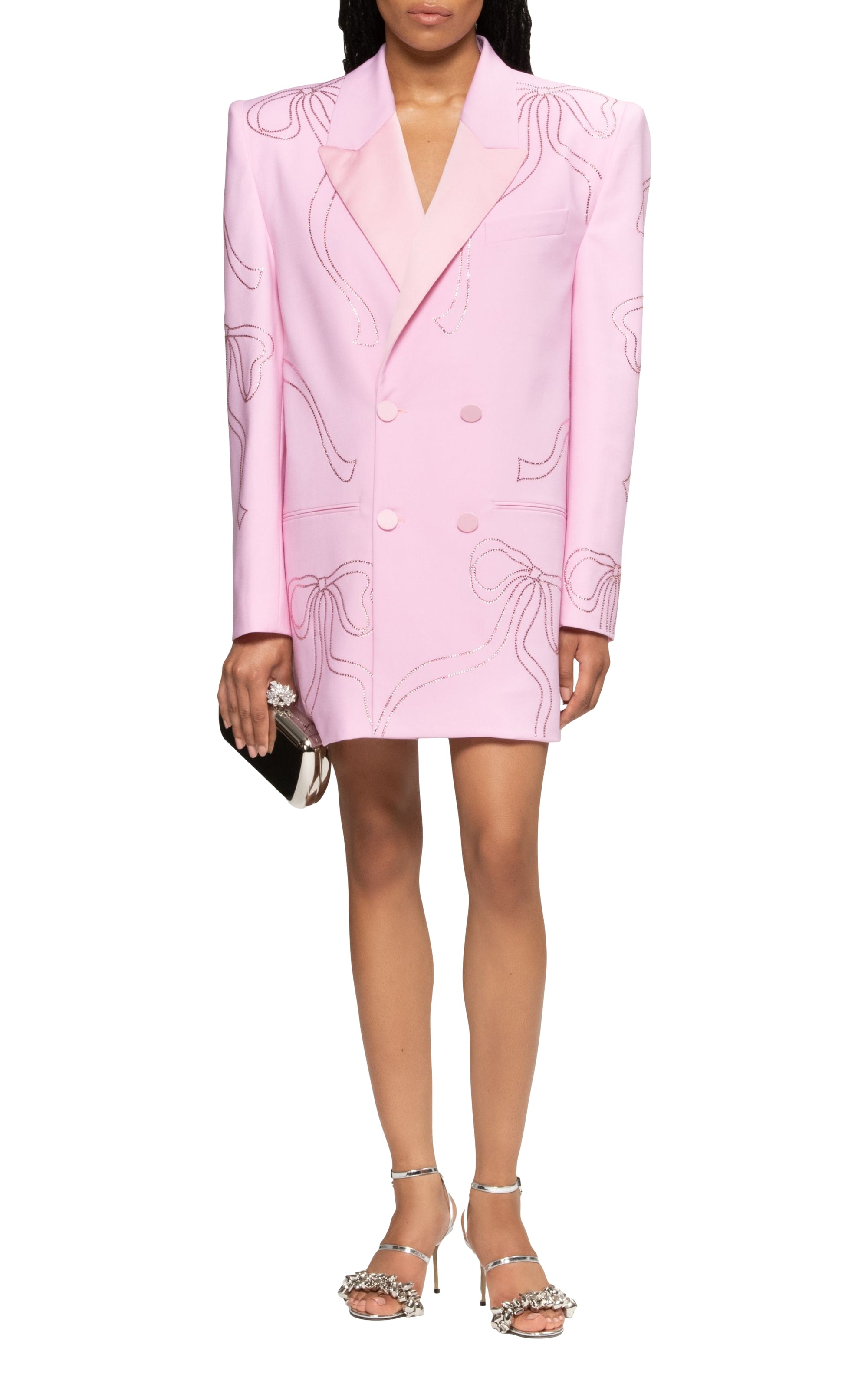 Ribbon short dress in wool & strass - Pink