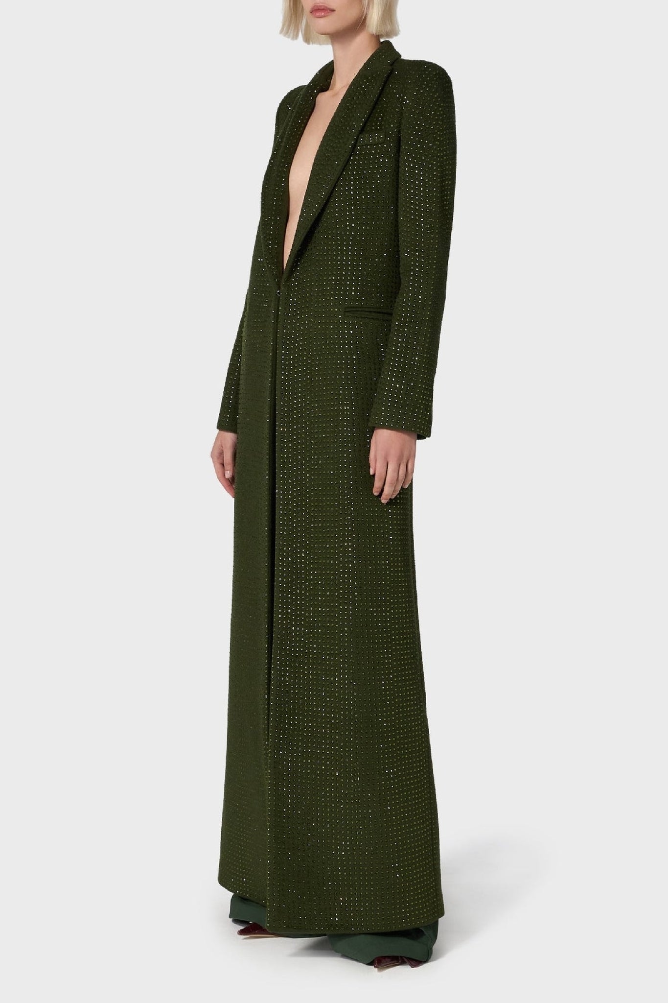 Manteau à micro-strass en laine mélangée - Nero