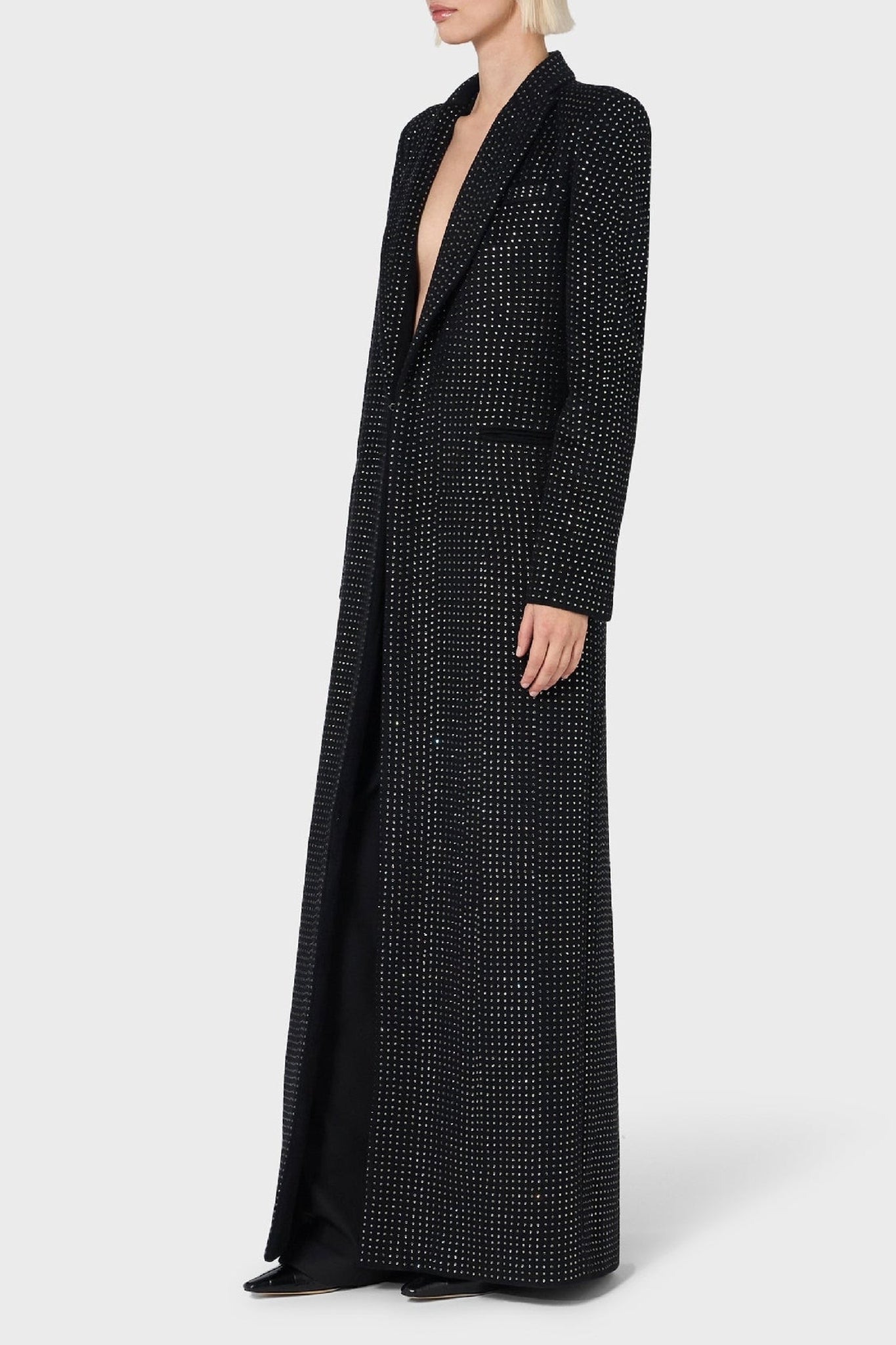 Manteau à micro-strass en laine mélangée - Nero