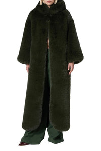 Manteau long à broche florale - Olive