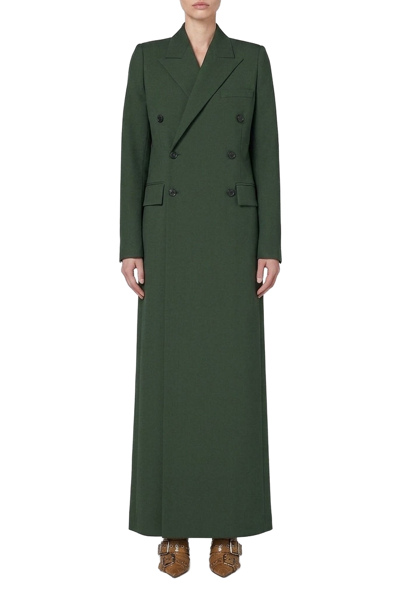 Manteau droit à col tailleur en laine - Green