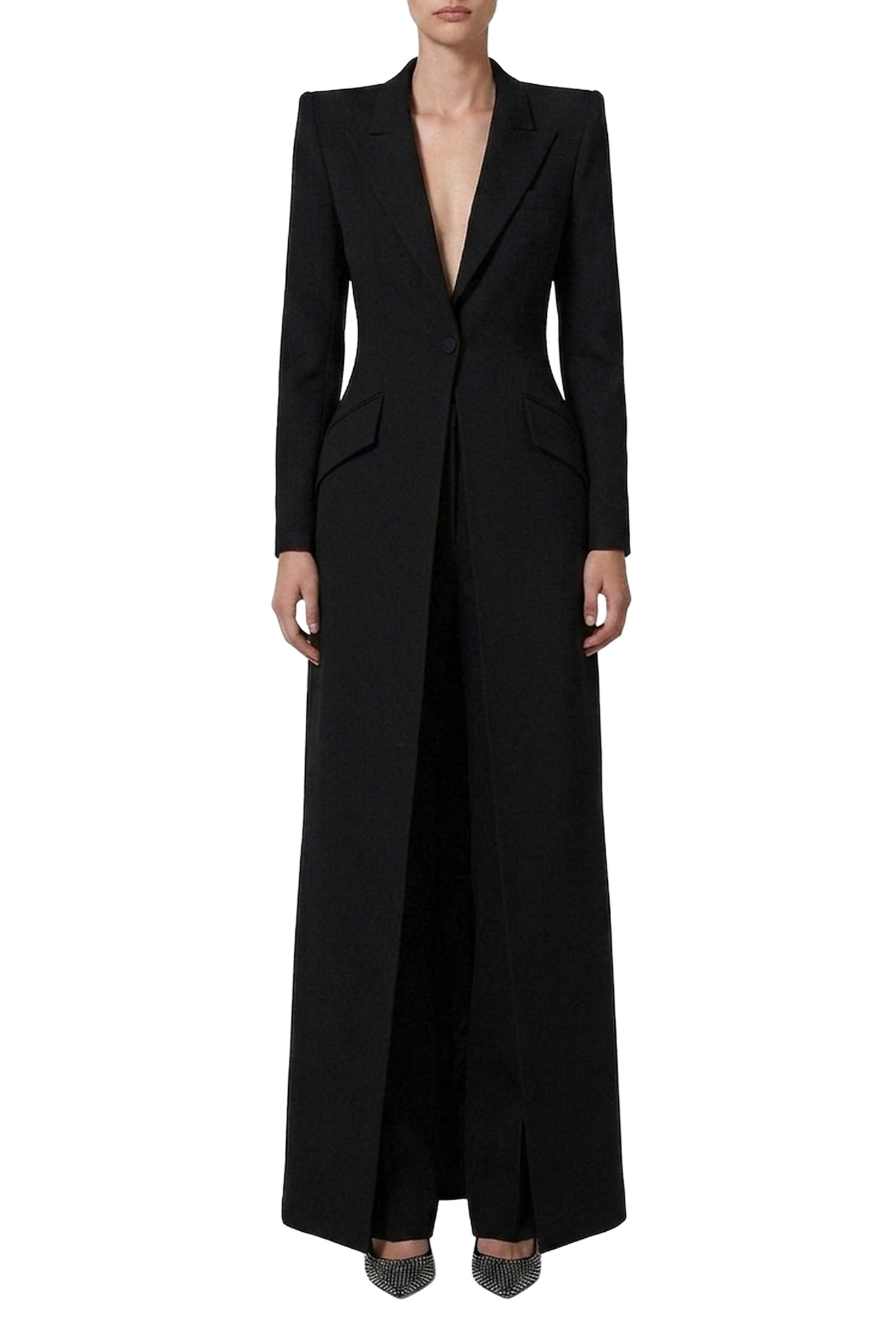 Manteau long façon redingote en laine - Black